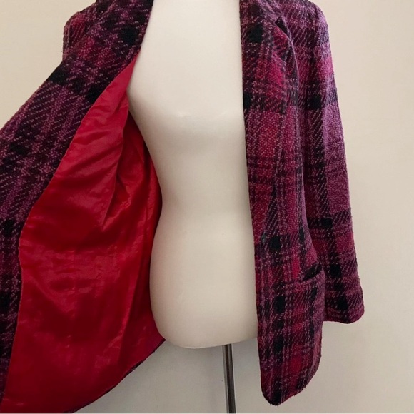 Vintage Courtenay Wool Pink and Black Plaid Blazer Light Academia Preppy Twee - Picture 2 of 6